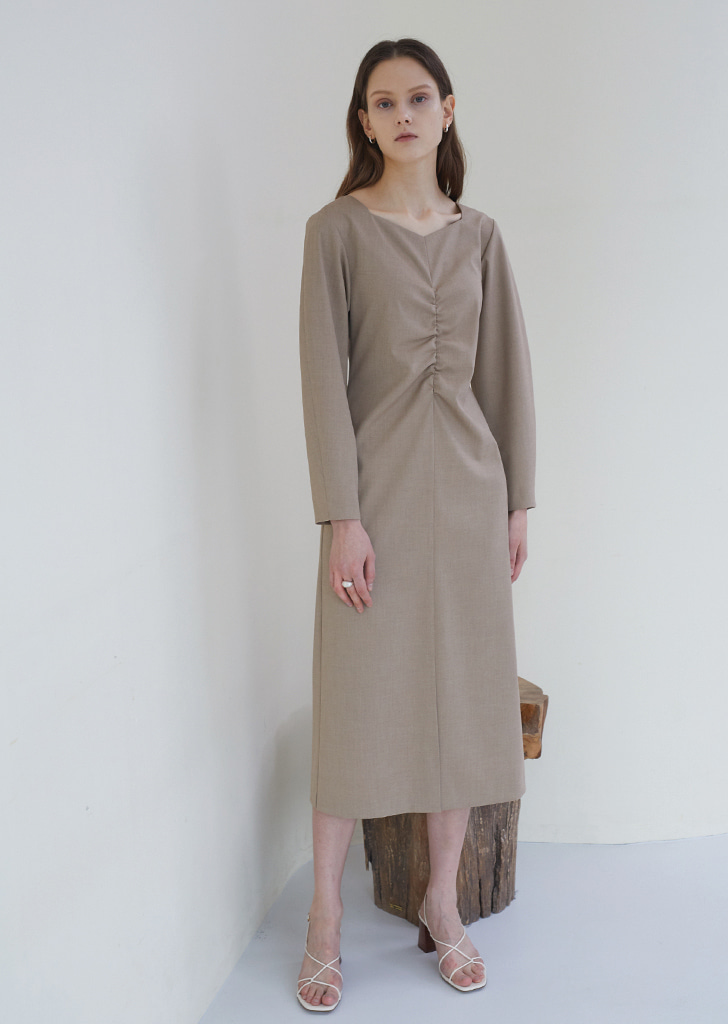 [Re-stock] Wrinkle Waist Dress - Light Brown
