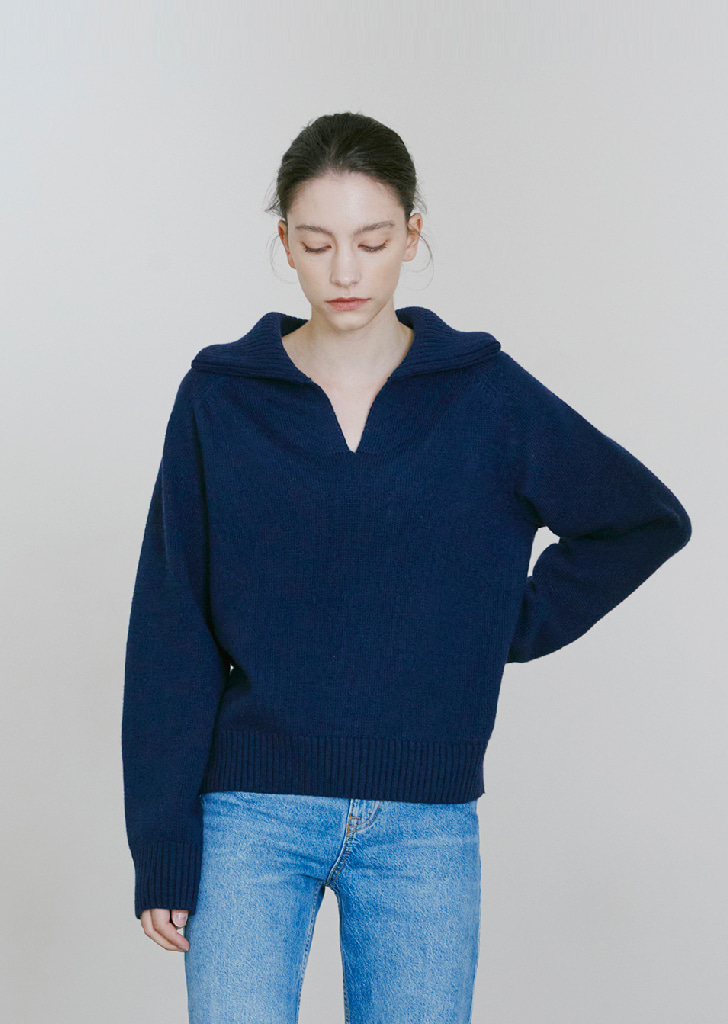 [Re-stock] Cashmere Double Collar Knit  - Navy