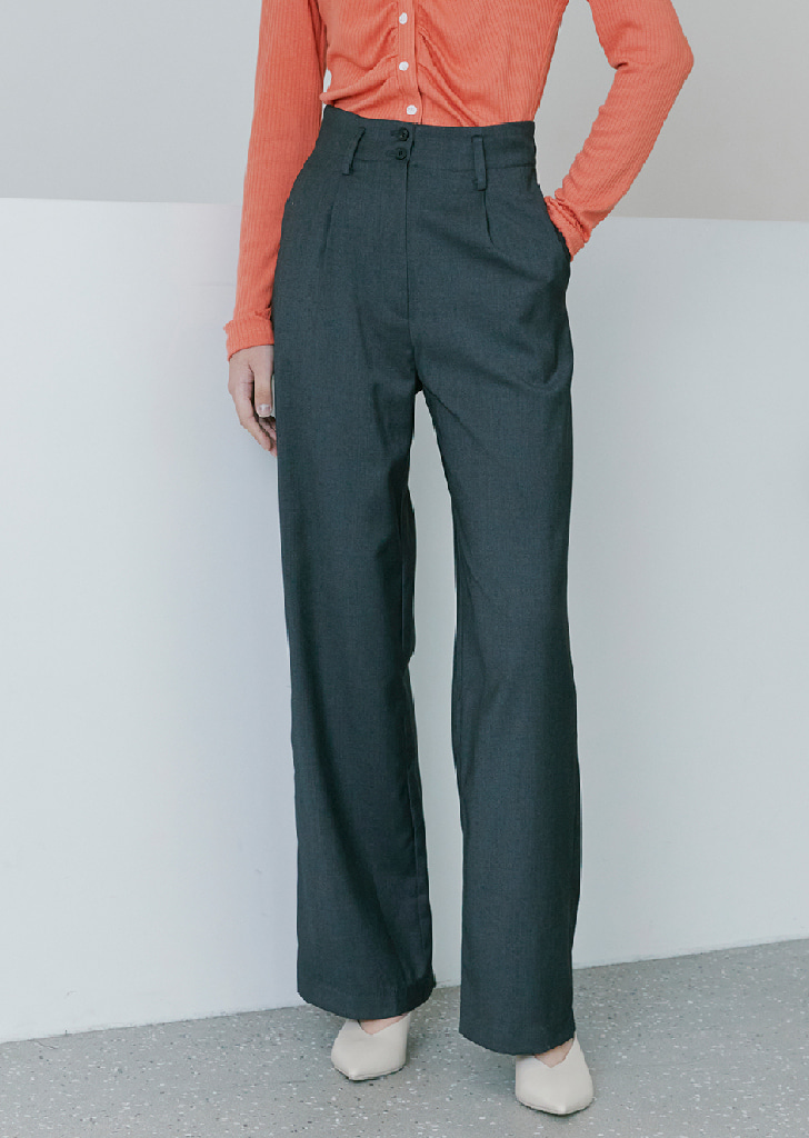 [Re-Stock] Highwaist Button Trousers - Dark Gray