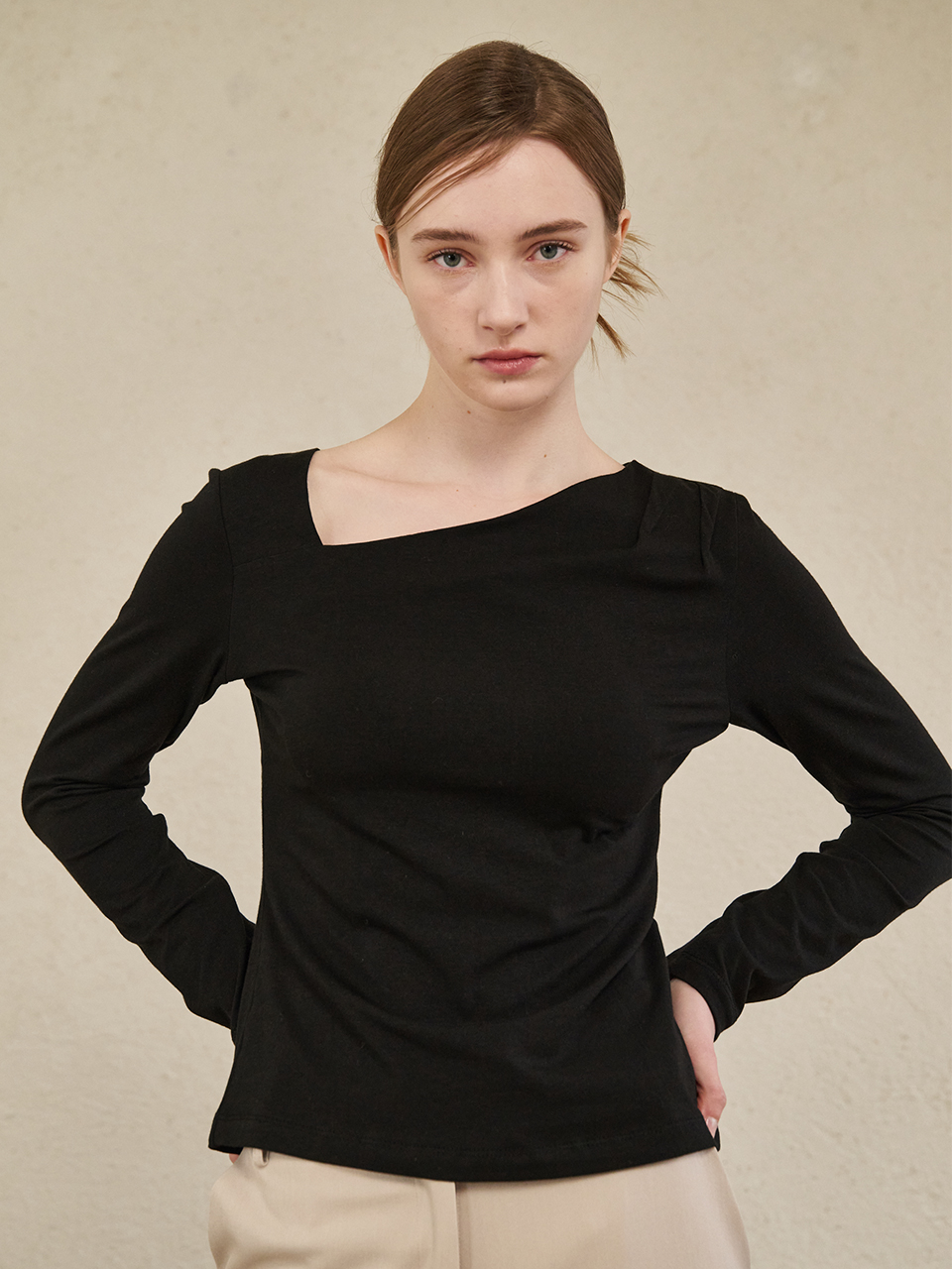 Unbalanced long Sleeve T-Shirts  - Black