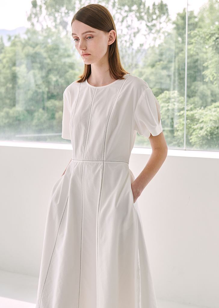 Stitch Flare Dress - White