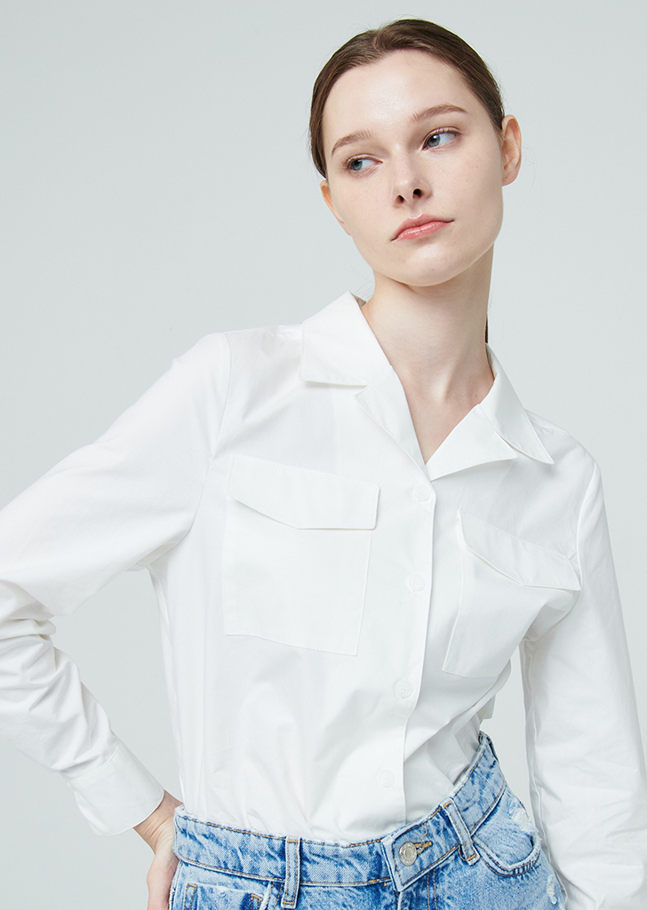 Cotton Two Pocket Blouse - Ivory