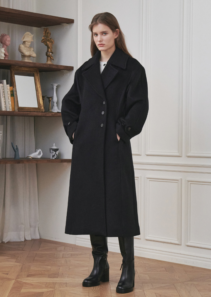 Double Line Wool Coat - Black