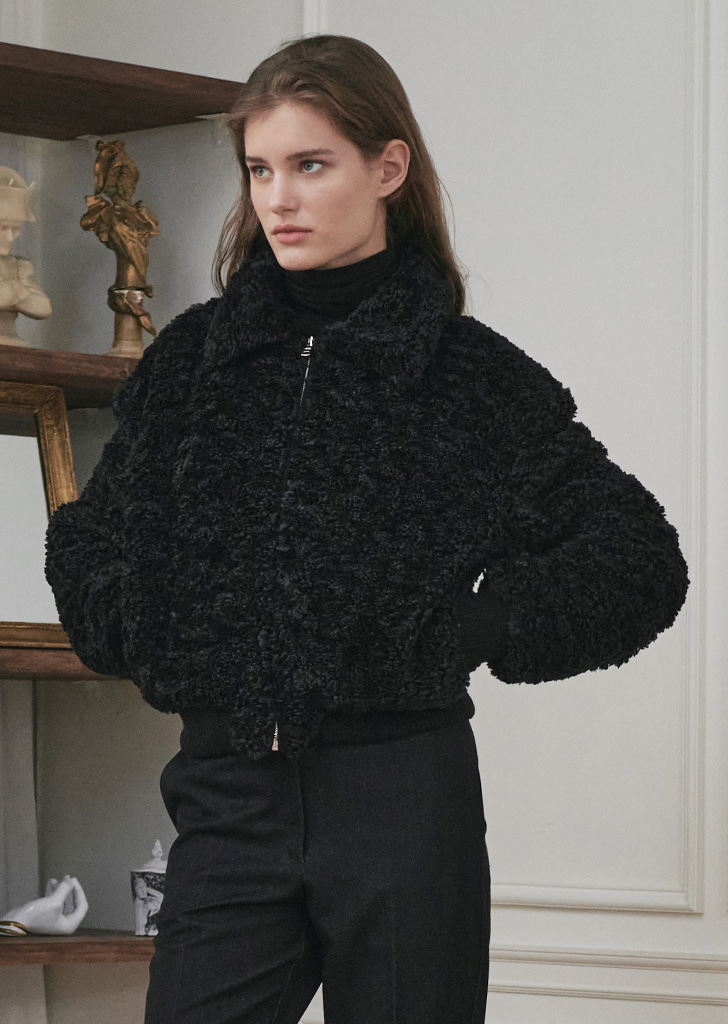 Fur Shearing Crop Jacket - Black