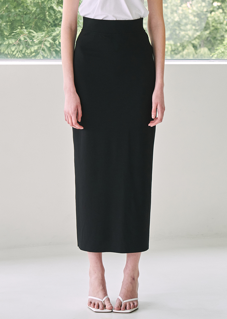 Cut Out Slim-fit Long  Skirt -Black