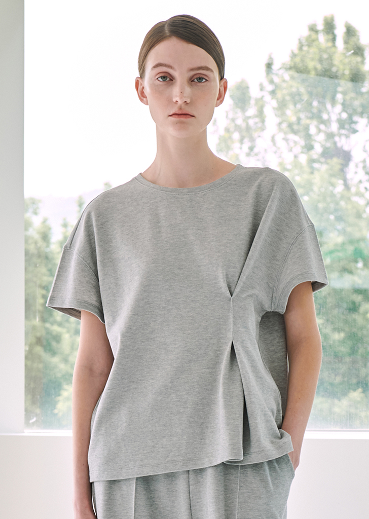 Side Tuck PK T-Shirt -Melange Gray