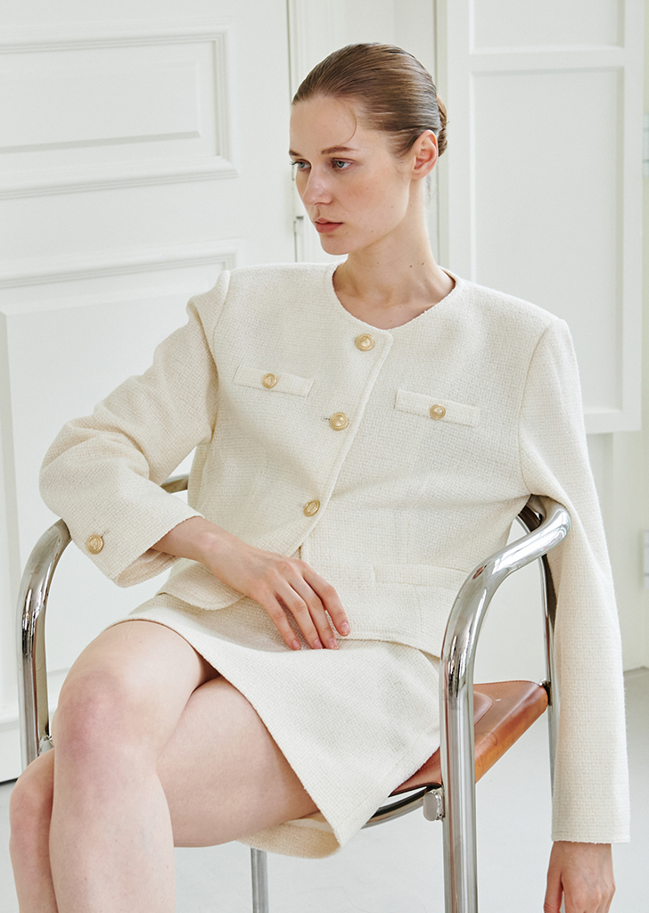 Tweed Button Jacket - Ivory