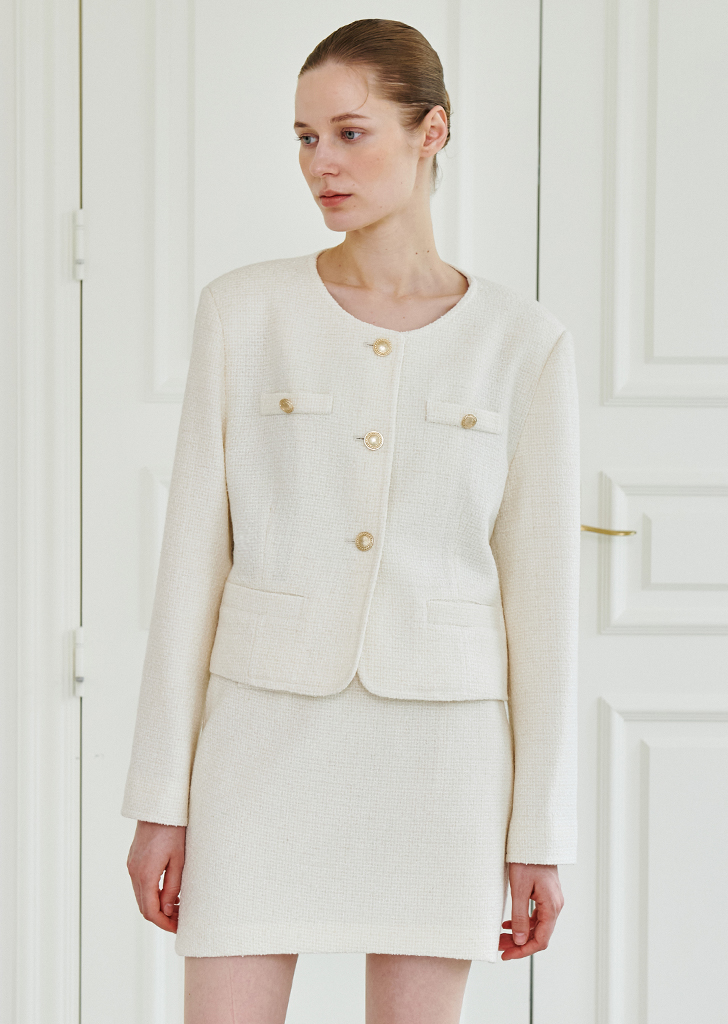 Tweed Button Jacket Set-up - Ivory