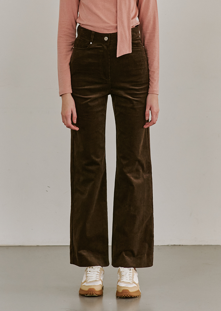 Corduroy Straight Pants-Brown