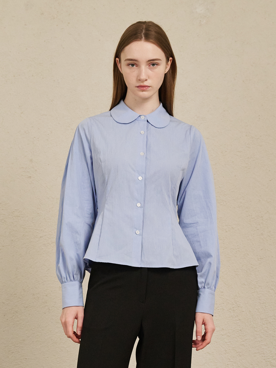 Round Collar Cotton Shirts - Sky Blue