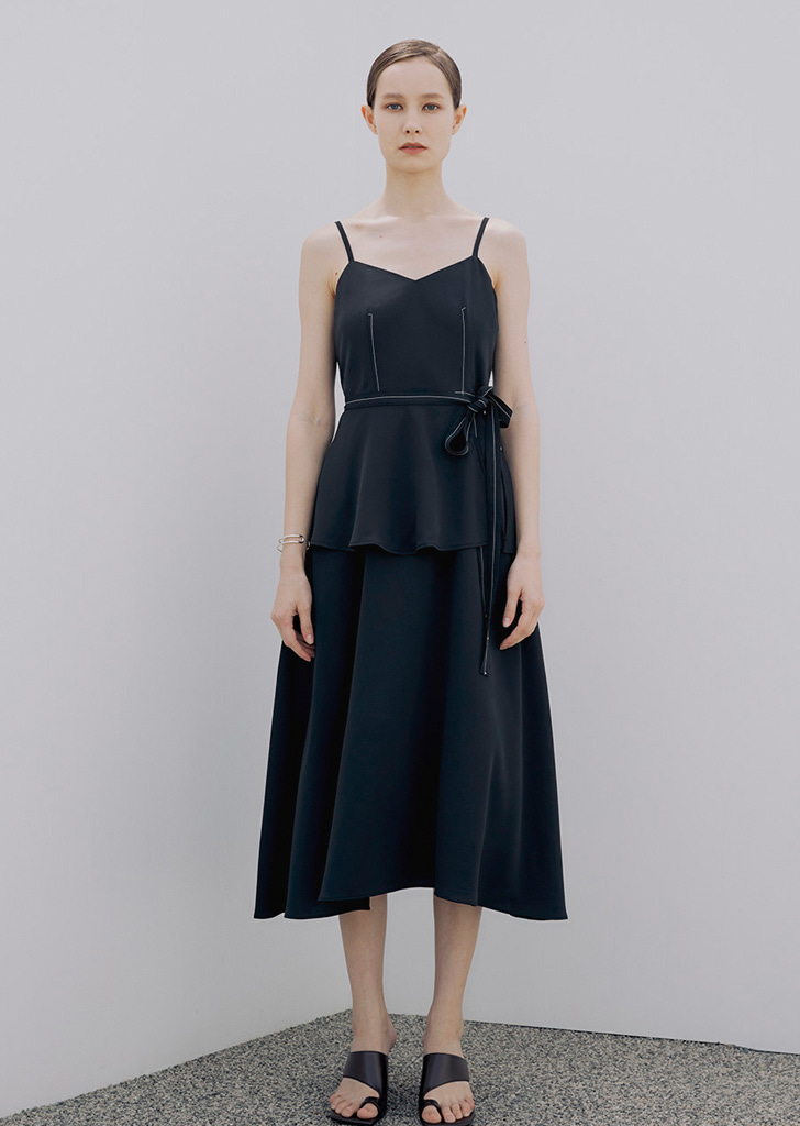 Stitch Wrap Siip Dress - Black