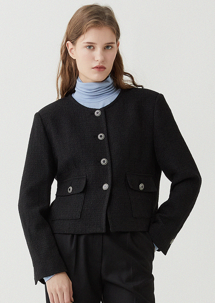 [단독] Tweed Round Crop Jacket - Black