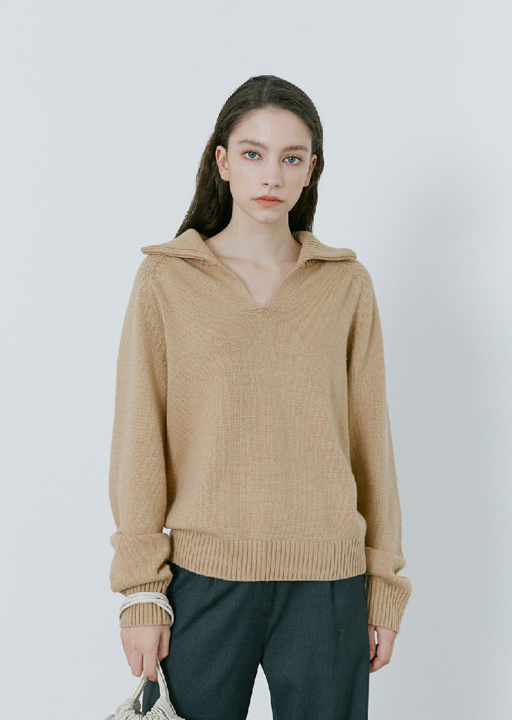 [Re-stock] Cashmere Double Collar Knit  - Begie