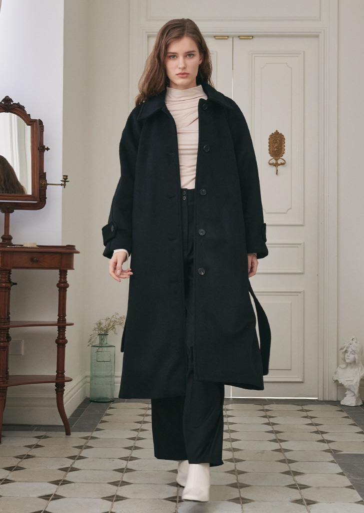 Cashmere Raglan Belted Coat - Black