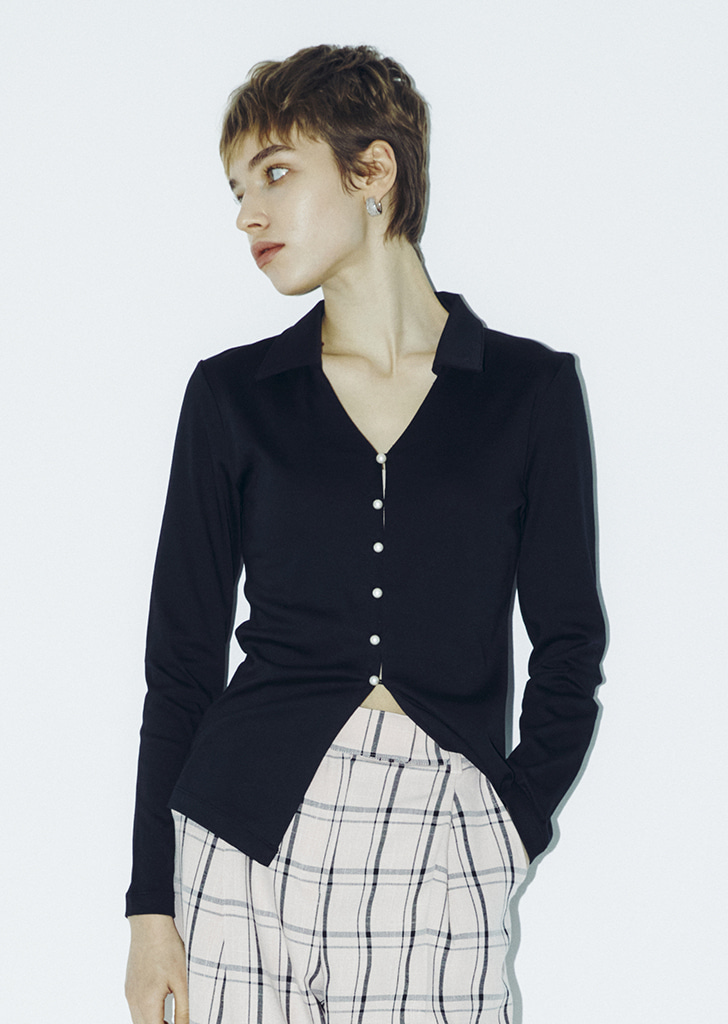 [1차 Re-Stock] Pearl Button Jersey Cardigan - Black
