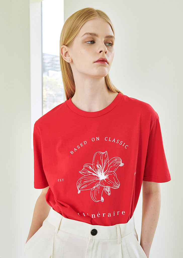Drawing Flower T-Shirt - Red