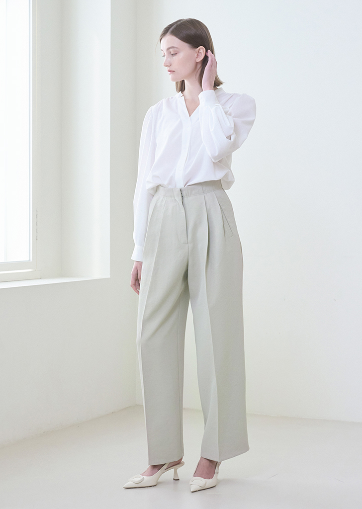 Two Tuck Wide Pants - Olive