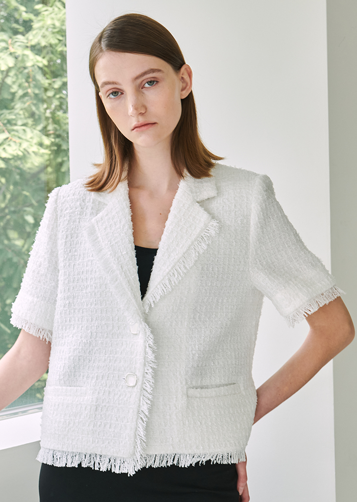 Tweed Fringe Jacket - White