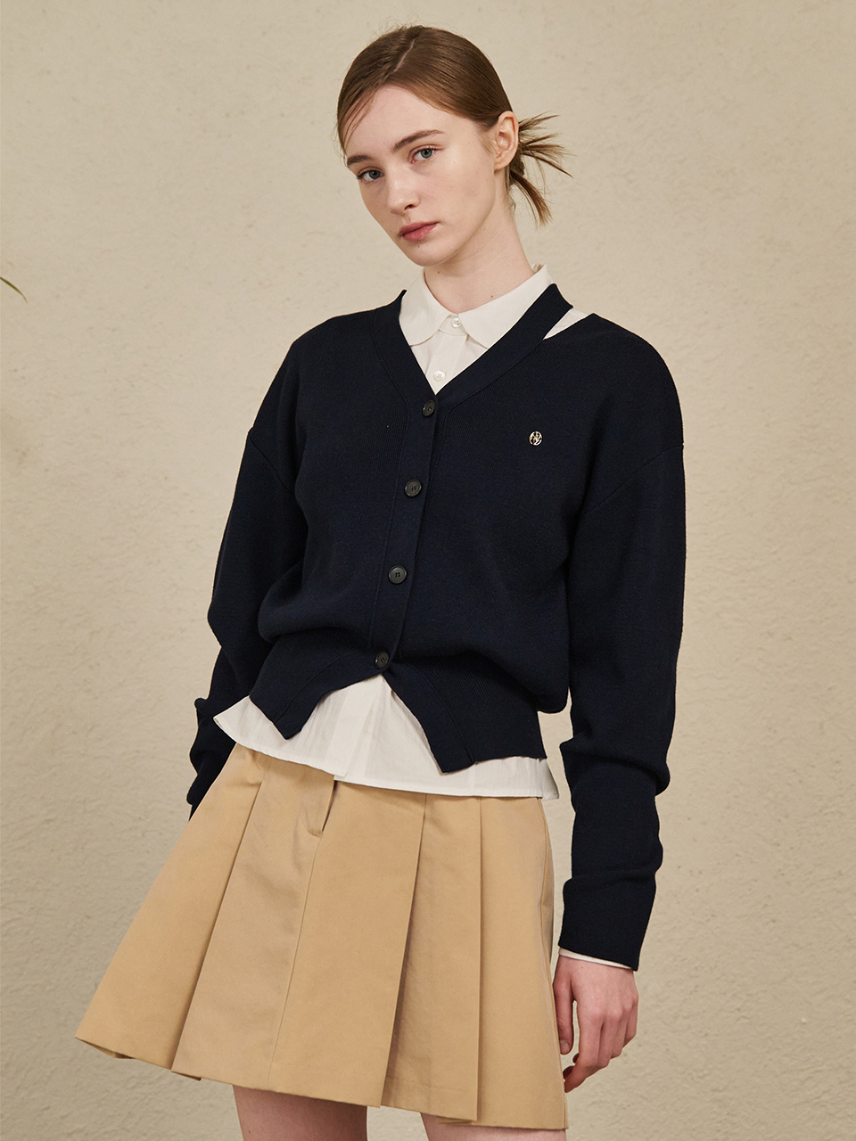 Cotton Pleats Skirt - Beige
