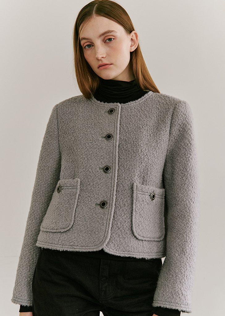 Boucle Tweed Stitch Jacket - L.Gray