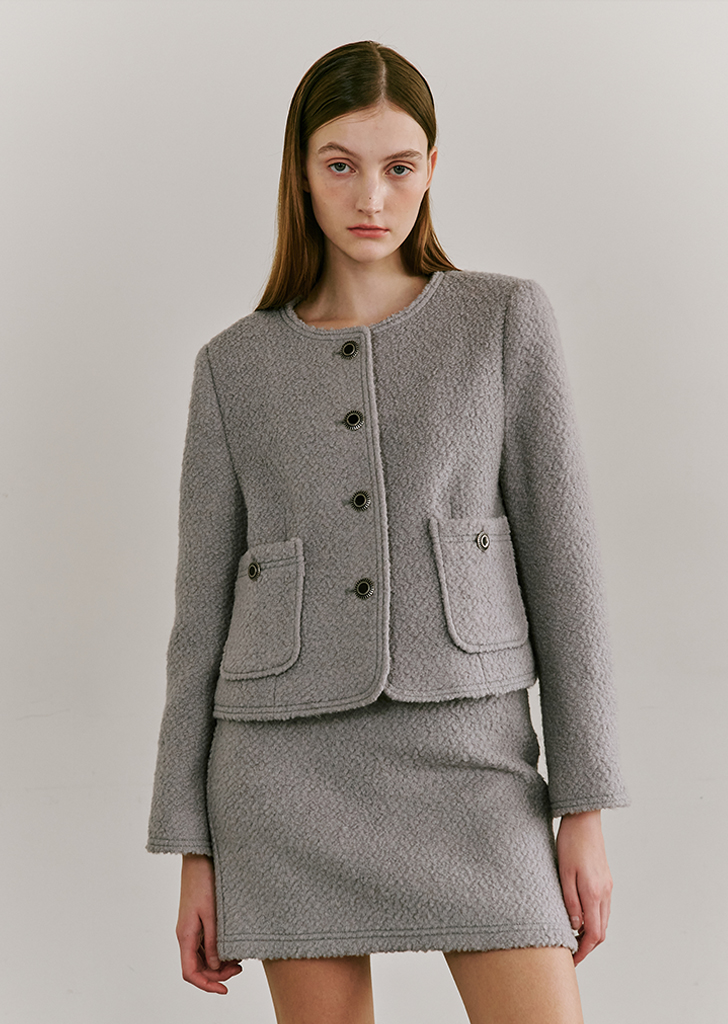 Boucle Tweed Stitch Jacket Set-up - L.Gray