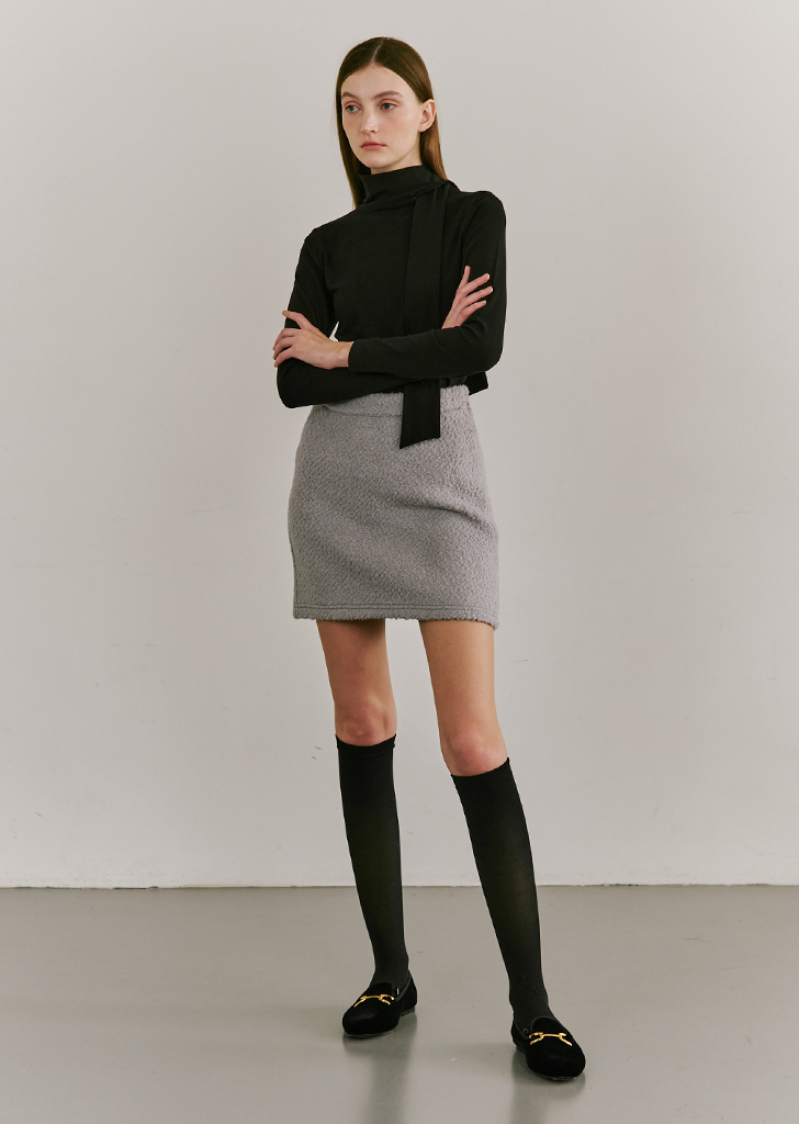 Boucle Tweed Stitch Skirt - Light Gray