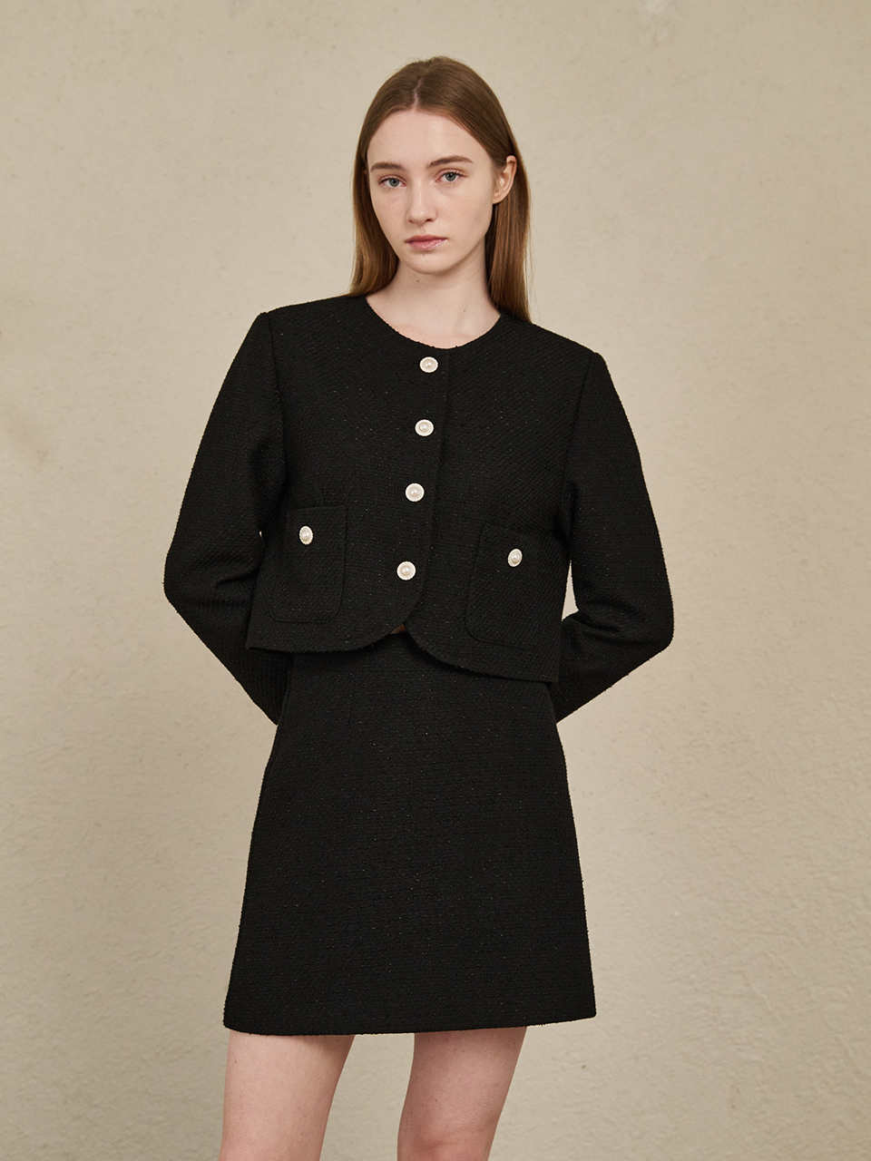 A Line Tweed Skirt - Black